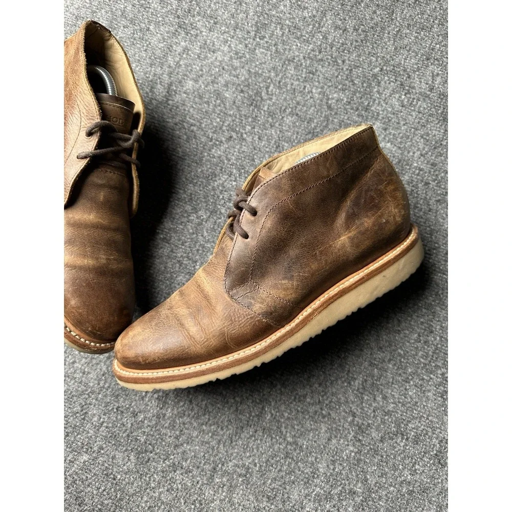 Mens Boots Rhodes Leather Brown Chukka Casual Lace Up, Size US 9 M